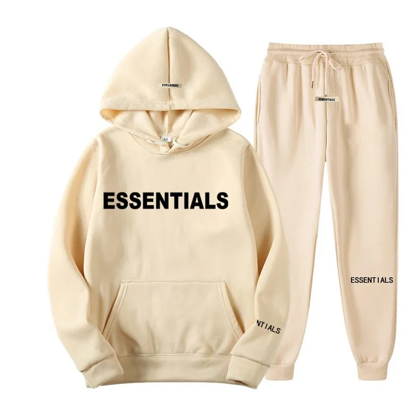 

Essentials Autumn Winter Men's Women's Hooded Sweatshirt Set Reflective Letter Print Jogging Sweatshirt Street Couple Apparel