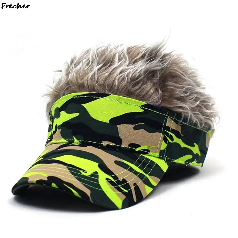 Hair Integrated Visors Hat Rock Hip Hop Camo Caps Wig Baseball Cap Men Women Street Style Casquette cool Casual Gorras 