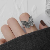 hip hop female personality stereo fashion creative punk hollow insect butterfly ring adjustable silver color butterfly ring