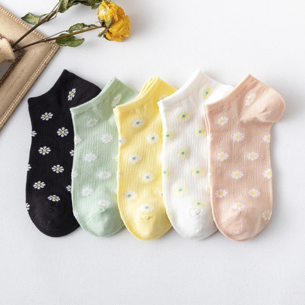 

10 Pairs/Lot Female Invisible Boat Socks Girl’s Cute Floral Pattern Short Ankle Socks Cotton Fashion Multi-Colors Daily Socks