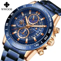 wwoor new steel strap watch for men classic military luxury watches quartz sport chronograph waterproof wrist watch reloj hombre
