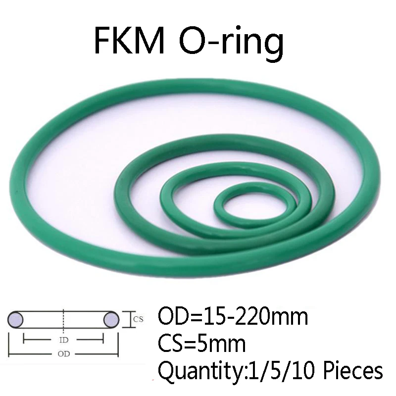 

1/5/10 шт. зеленое уплотнительное кольцо FKM CS 5 мм внешний диаметр 15-220 мм флюоровое резиновое уплотнительное кольцо механическое уплотнение