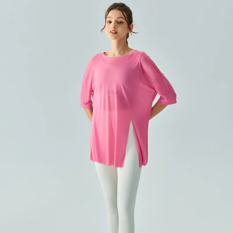 

Summer New Half Sleeve Loose Yoga Suit Cover Up for Women's Comfortable Breathable Mesh Casual Sports Long Fashion Cover Up