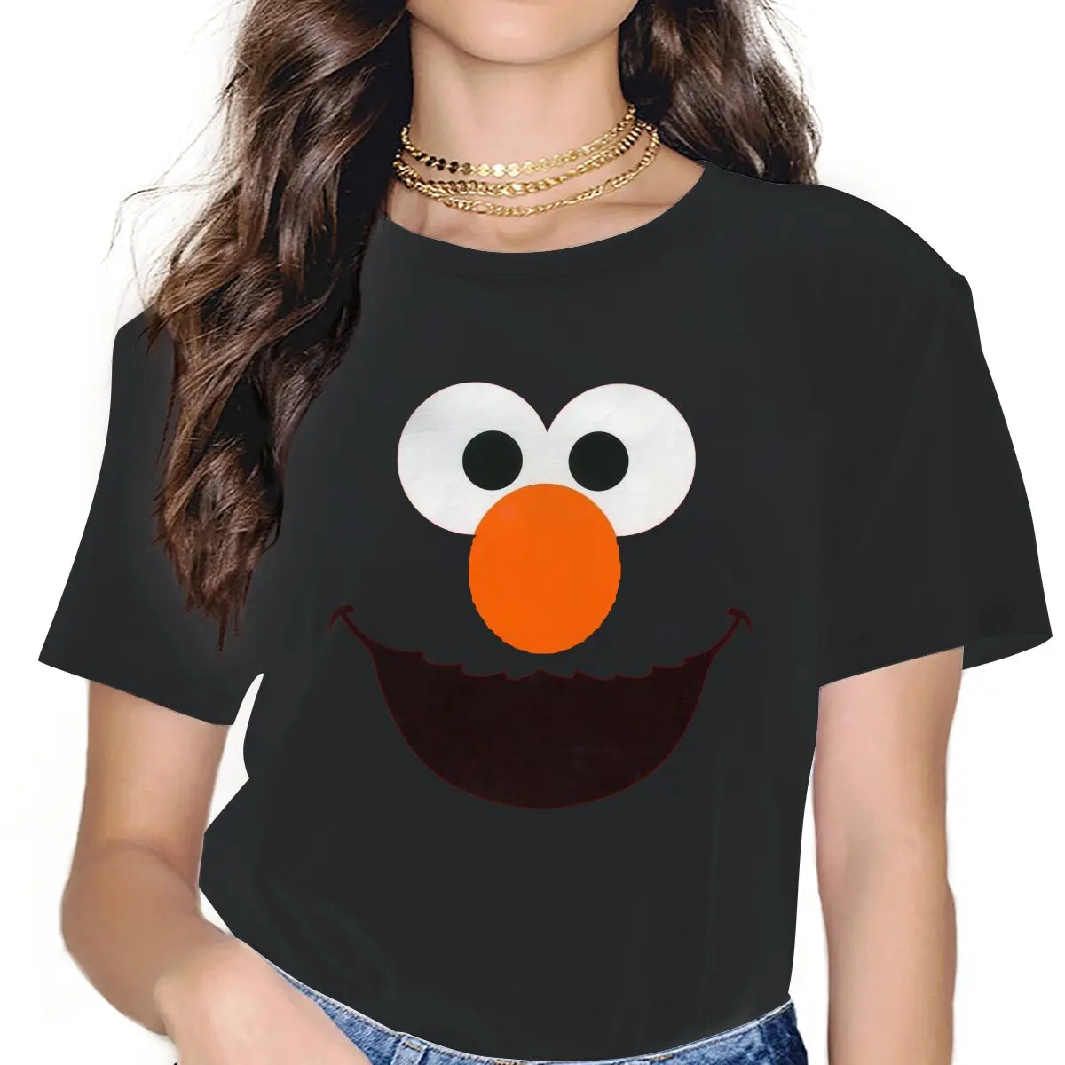 

Elmo Face Female Shirts Sesame Street 80s TV Series Oversized Vintage Women Clothes Harajuku Casual Feminine Blusas