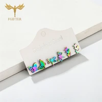 charming girls earrings colorful plated stainless steel stud earrings butterfly dragonfly insect jewelry accessory women gifts