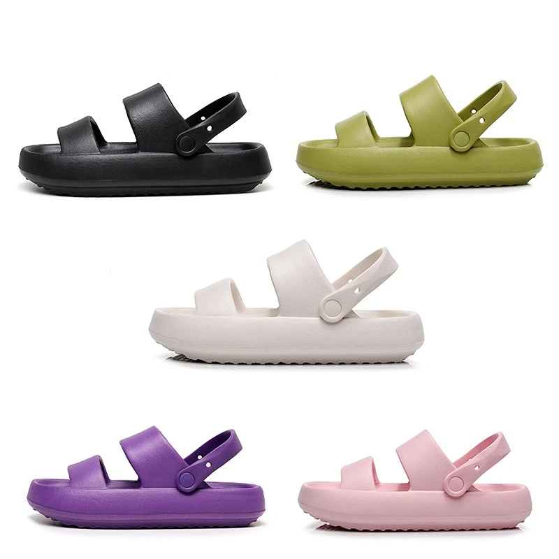 

Summer Thick Platform Slippers Double Row Couple Flat Sandals Women Soft Bottom Cloud Slippers Heel Indoor Wear-resistant Shoes