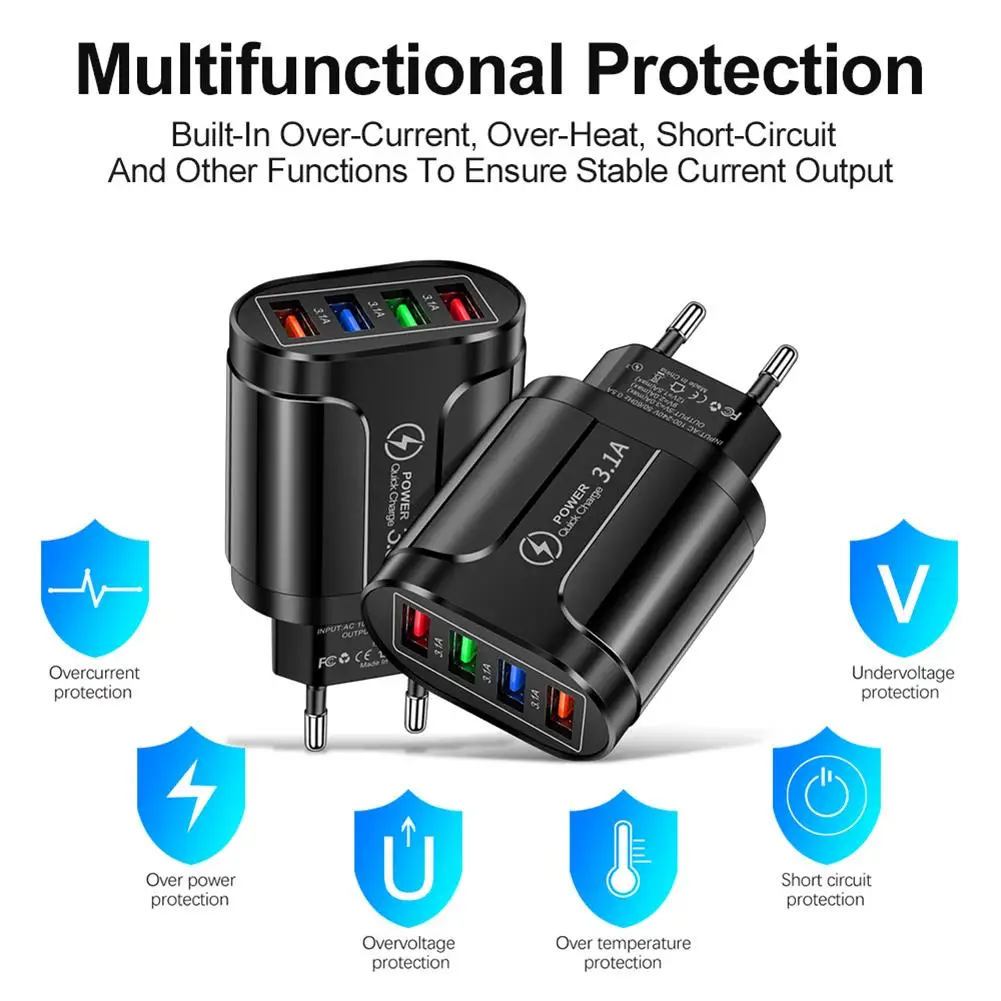 Зарядное устройство для телефона с несколькими портами USB А и светодиодной