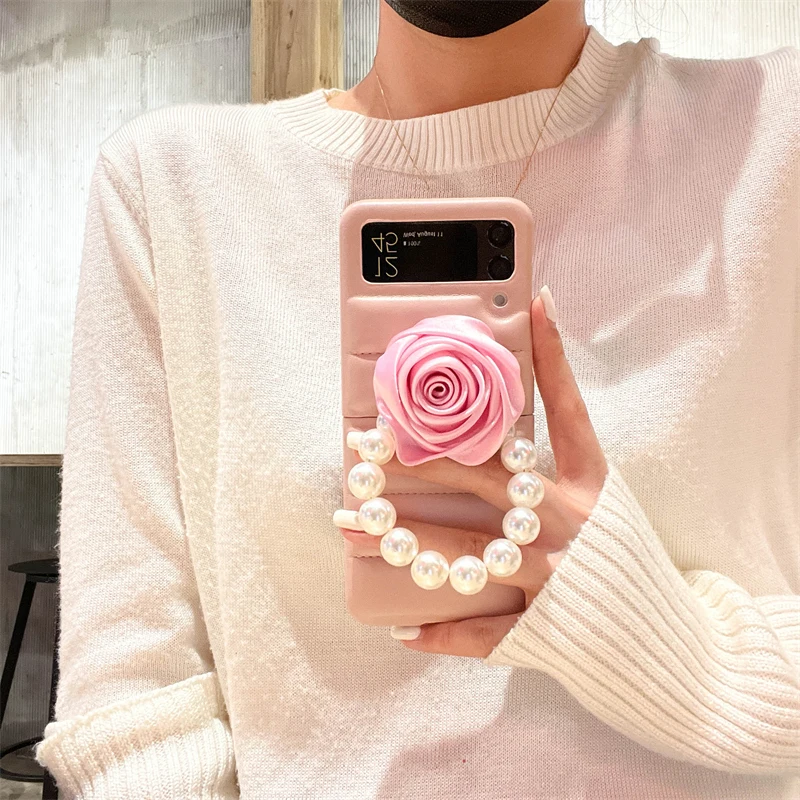 

Чехол для телефона с цветными бусинами медведем браслет для Samsung Galaxy Z Flip 3 Hand Chain Z откидной противоударный чехол