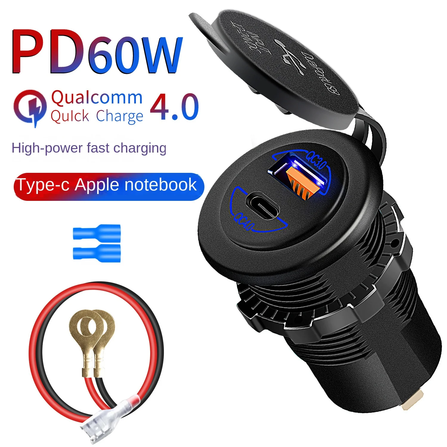 

Motorcycle Charger 5V3A Mobile Phone Charger USB Port Car QC4.0 Fast Charge PD60W Charger for IPhone Xiaomi Samsung Huawei