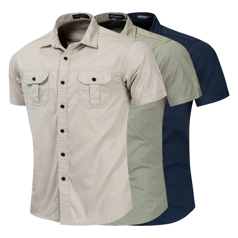 

High Shirt Business Mens Clothes T Work Cotton Military Shirt Quality Short Casual Cargo Fashion Sleeve Top Shirts Male Shirts