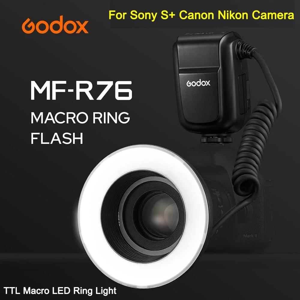 

Godox MF-R76 TTL 5000K Macro LED Ring Light Speedlite Flash Light for Sony Canon Nikon Camera 5D 6D 7D 60D 70D 80D D850 A7MIV