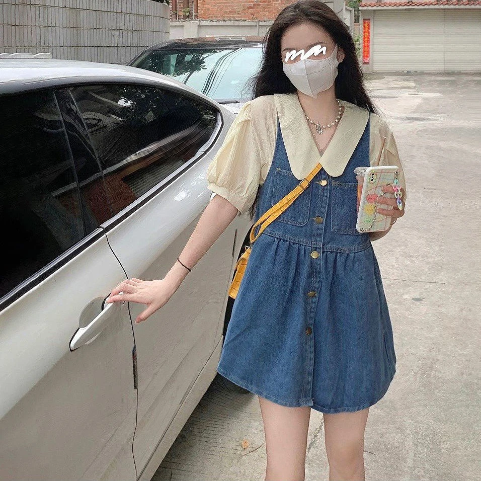 

Женское джинсовое платье без рукавов, свободное тонкое платье-майка в Корейском стиле, Y2K, лето 2023