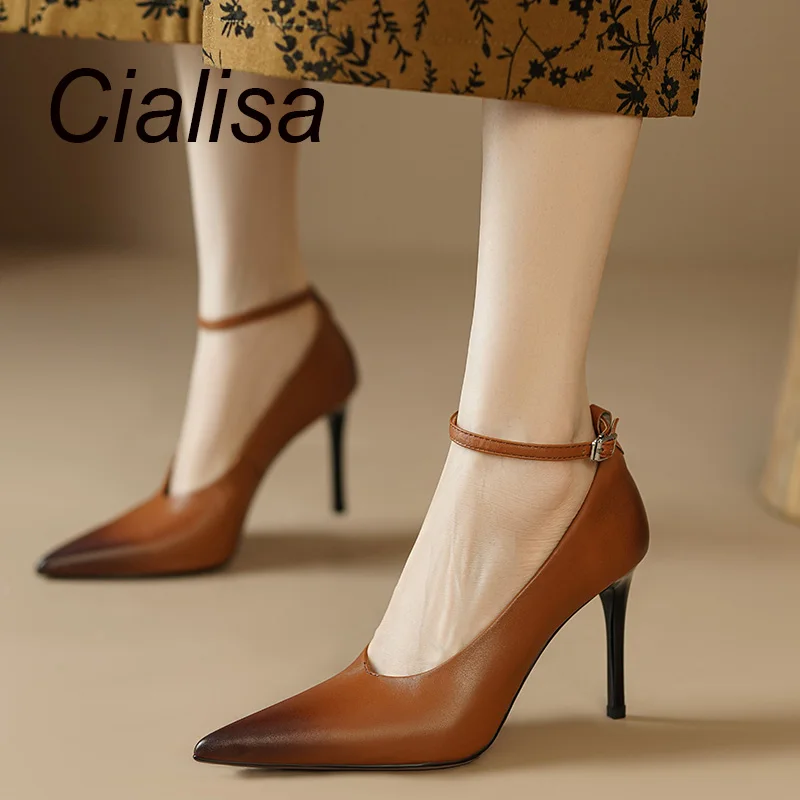 

Cialisa Sexy Pointed Toe Pumps Elegant Stiletto Genuine Leather Ankle Strap Women Shoes 2023 Party Dress High Heel Footwear 40