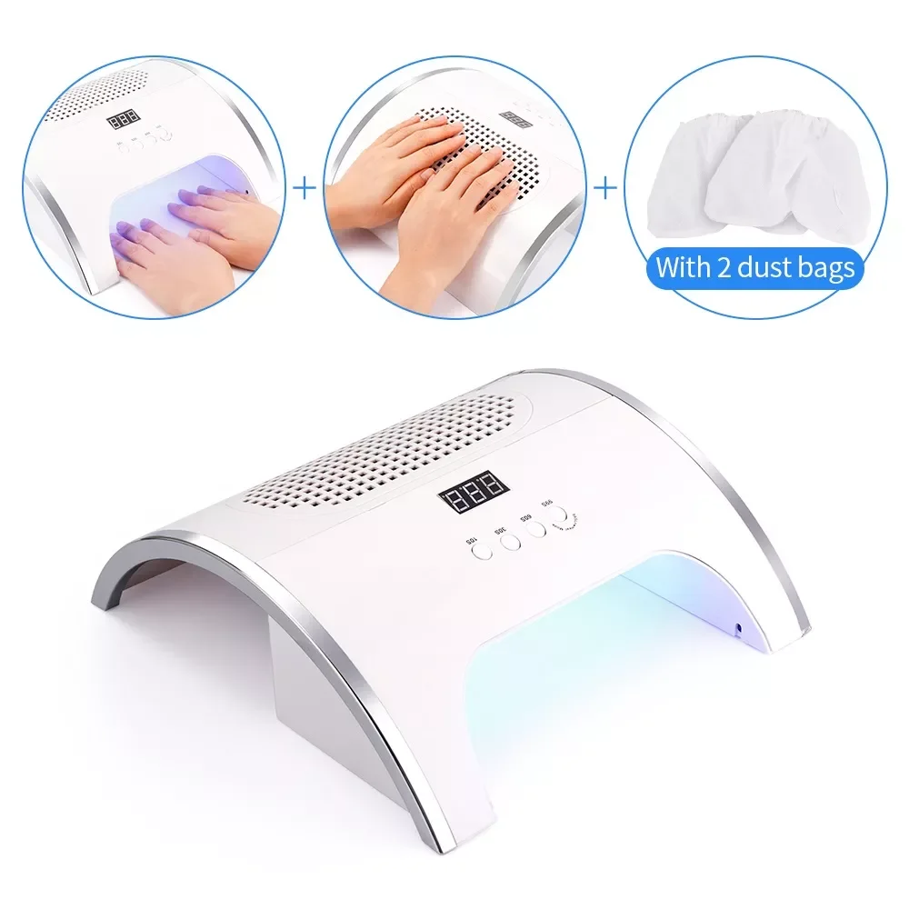 

80W 2 IN 1 UV LED Nail Lamp Dryer with Nail Dust Fan Vacuum Cleaner Machine Nail Dust Collector Vacuum Suction Manicure Tools