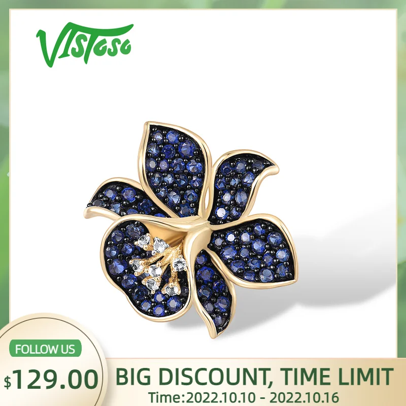 

Only 129USD during Oct.10-Oct.16 VISTOSO 9K 375 Yellow Gold Pendant For Women Blue Stones White Topaz Flower Fine Jewelry