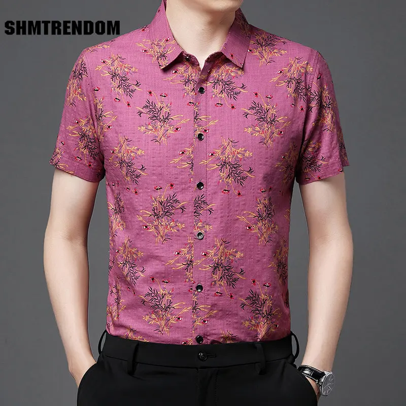 

Smooth Comfortable Fashion Casual Print Short Sleeved Men Shirt Summer New Quality Mercerized Cotton Silky Cool Camisa Masculina