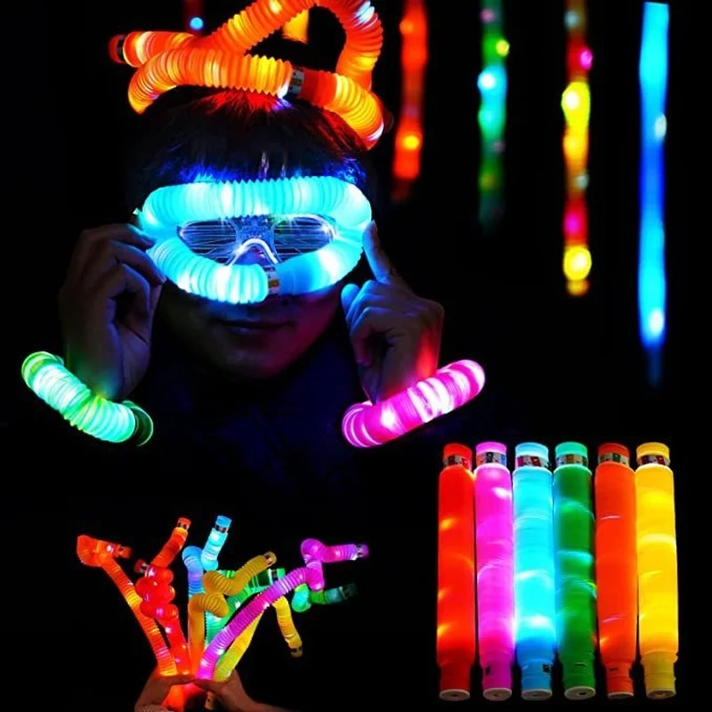 

Light Up Tubes Party Sensory Fidget Toys LED Light Up Pop Tubes Party Pull Stretch Glow In The Dark Party Supplies Glow Sticks
