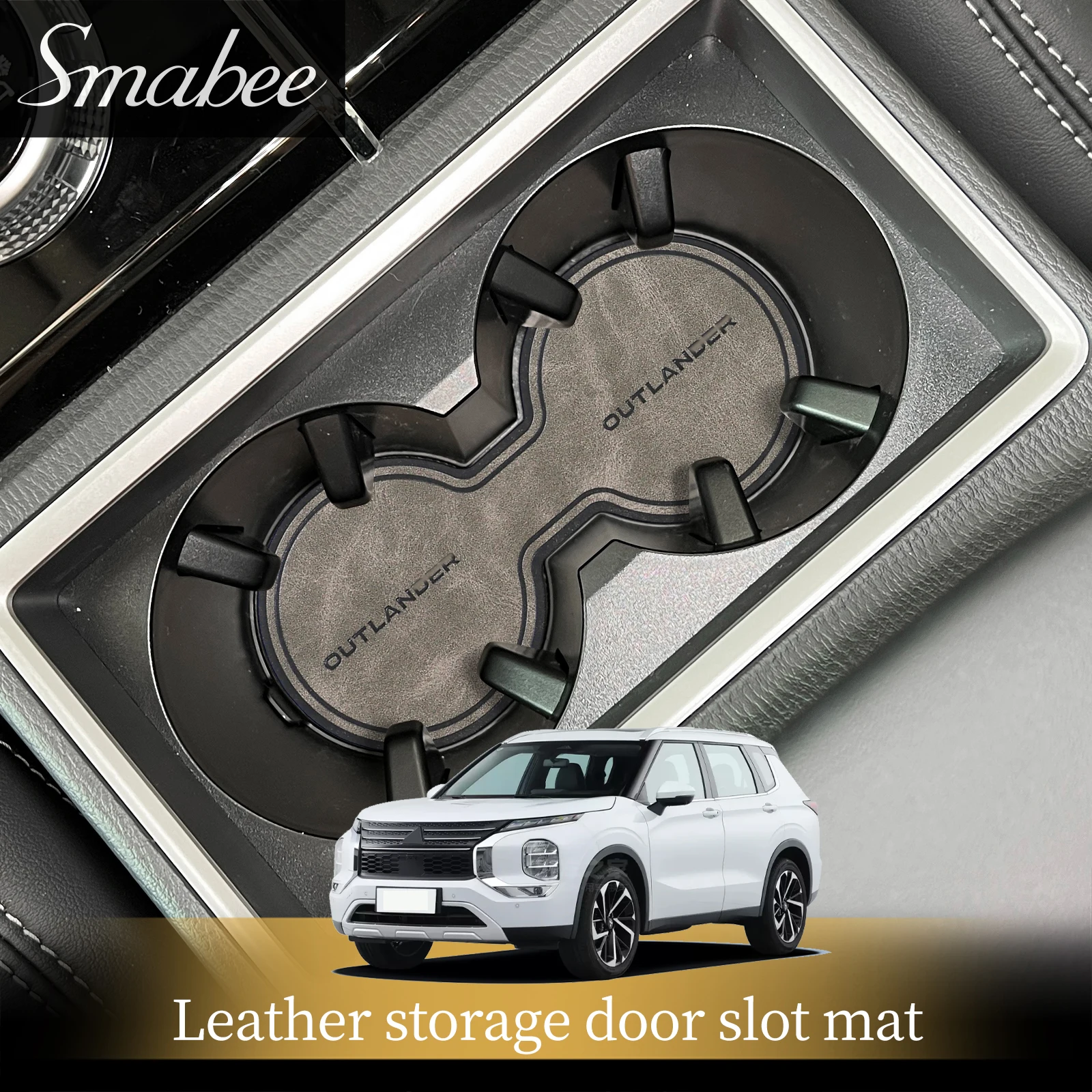 

Leather Gate Slot Mat for Mitsubishi Outlander 2023 + Cortex Door Groove Pad Cup Holder Accessories Water Coaster Storage