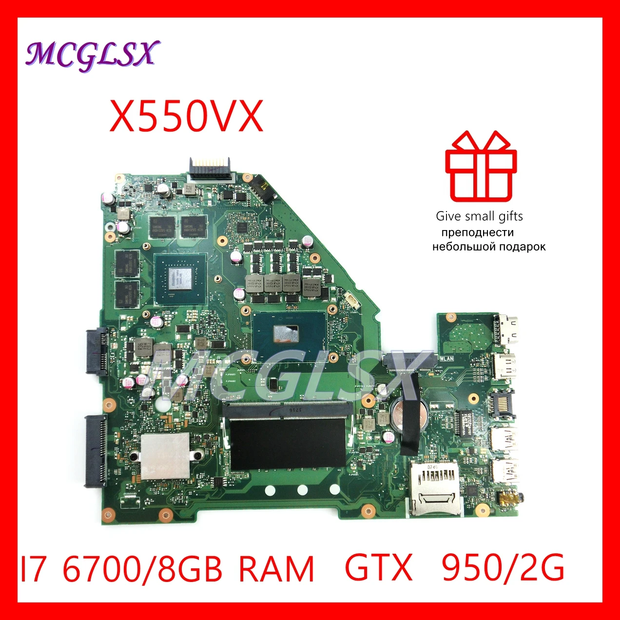 

X550VX Laptop Motherboard For Asus K550VX X550VX X550VQ FH5900V Mainboard REV 2.0 GTX950M 8GB RAM i7-6700HQ