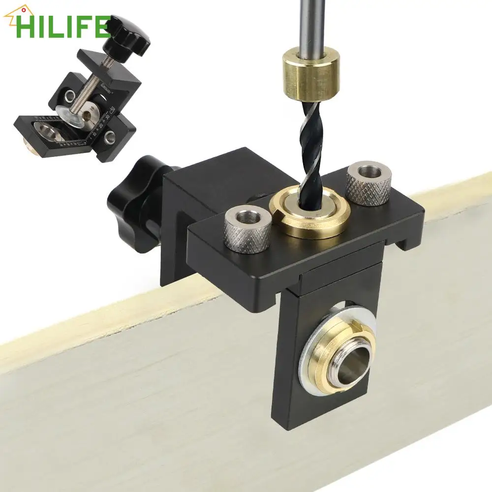 

Doweling Jig Woodworking Pocket Hole Jig Puncher Tools Adjustable For Drilling Guide Locator With 8/15mm Drill Bit 3 In 1