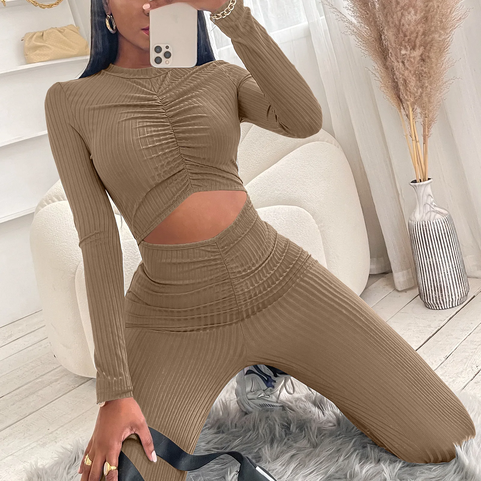 Women Summer Y2K Black Blue Jumpsuit Sexy Hollow Out Long Sleeve Bodycon Gothic Sexy Fitness Sport Overalls