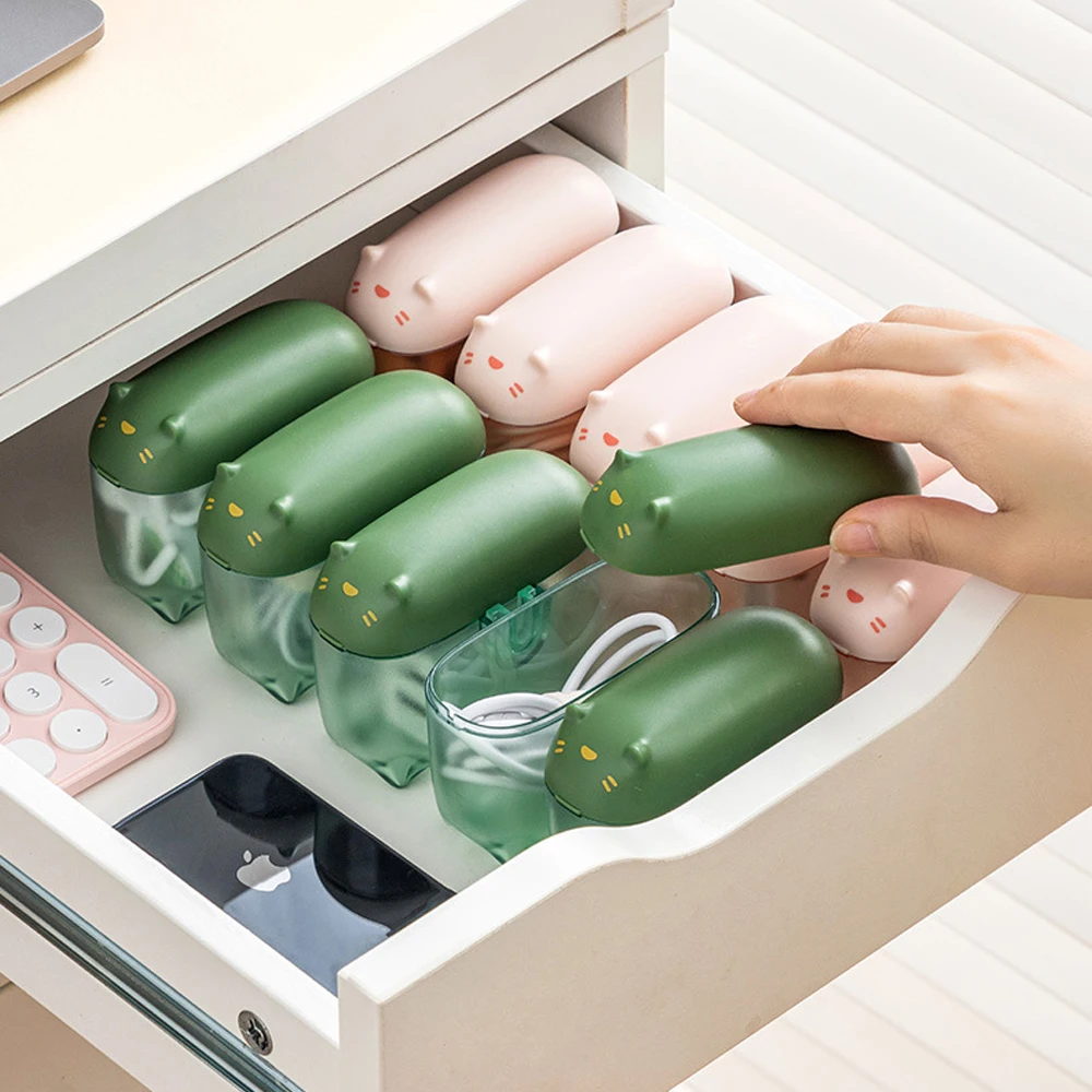 

Mini Cable Storage Box Cartoon Data Line Storage Container for Desk Multifunctional Headset Data Charging Line Bobbin Winder