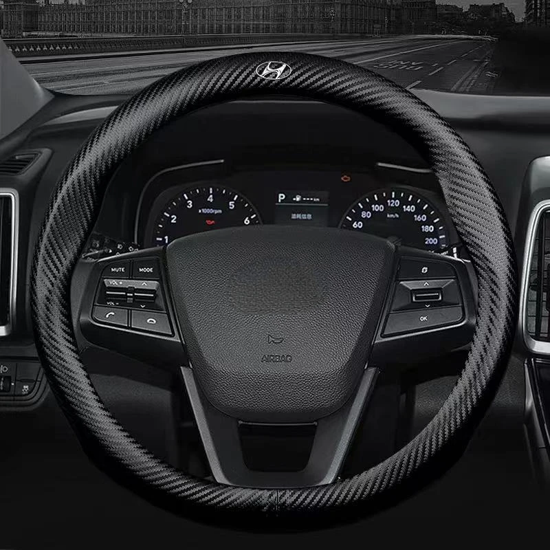 Car Carbon Fiber Steering Wheel Cover Non-slip Suitable For Hyundai Solaris Tucson Santa Creta Elantra I10 I20 I30 I40 IX25 IX35