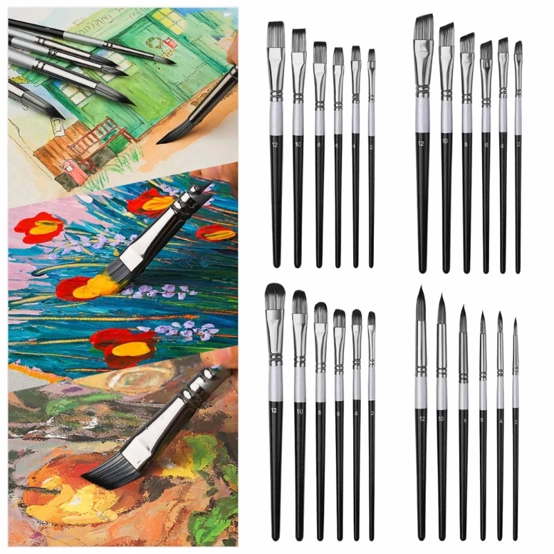 

6Pcs Artist Paintbrush Flat Tip Oblique Tip Round Tip Pointed Tip Watercolor Paint Brush for Acrylic Gouache Painting Y3ND