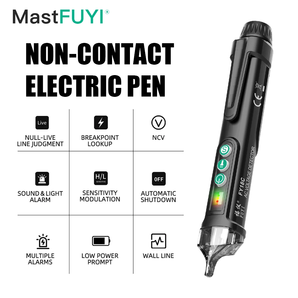 MASTFUYI FY18C Бесконтактный детектор напряжения переменного тока 12-1000 В Розетка