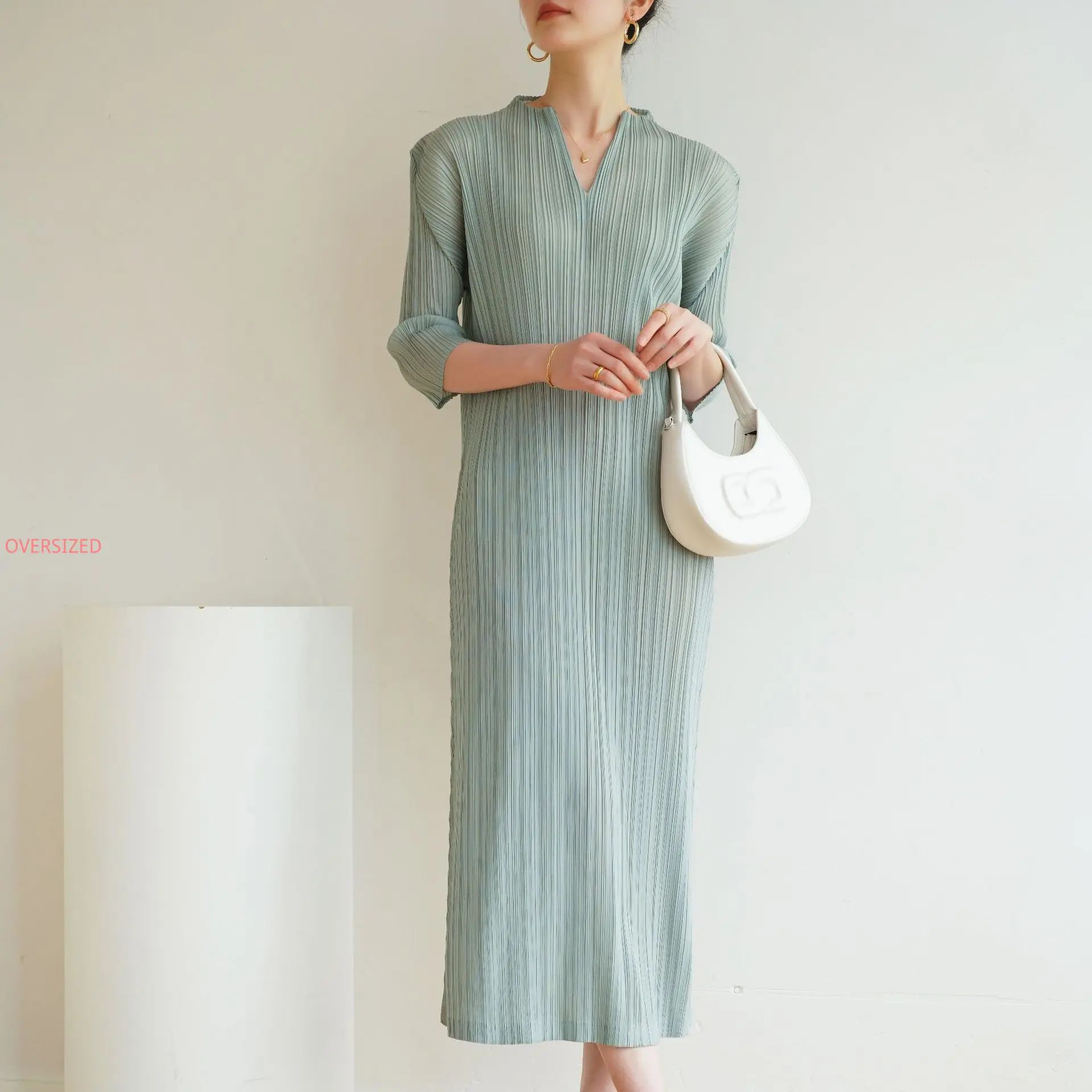 MIYAKE PLEATS Элегантное женское платье средней длины большой размер Повседневная