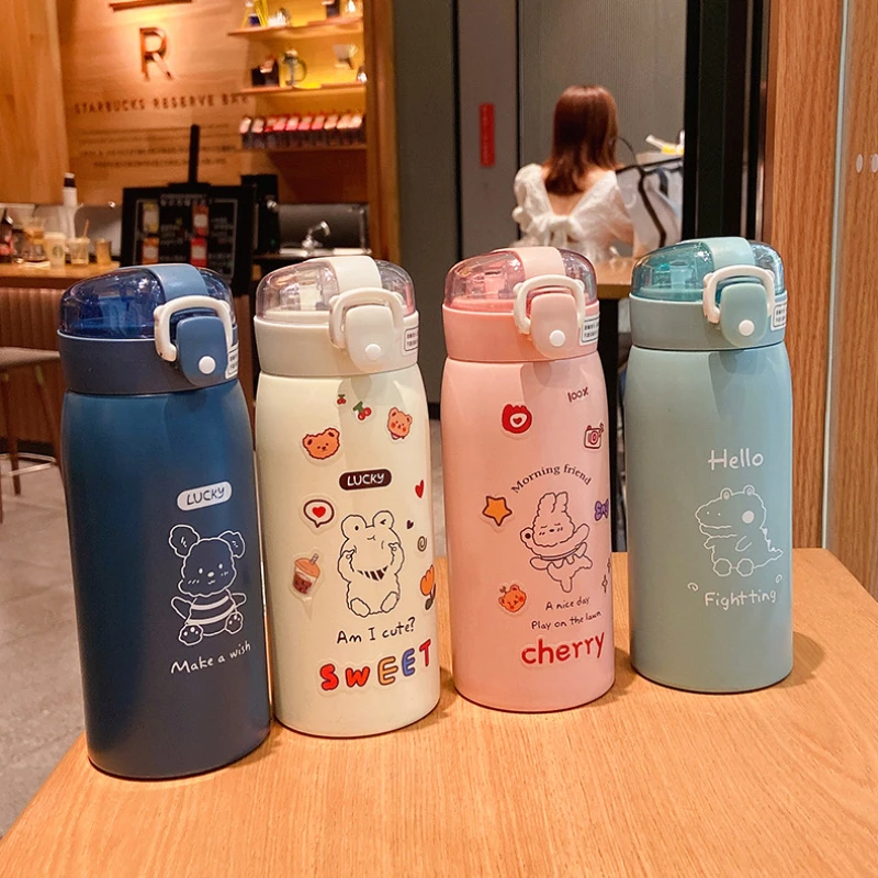 

Cute Diy Straw Thermos Cup For Female Student Portable Children's Water Cup Simple Anti-fall Girl Heart Water Bottles For Travel