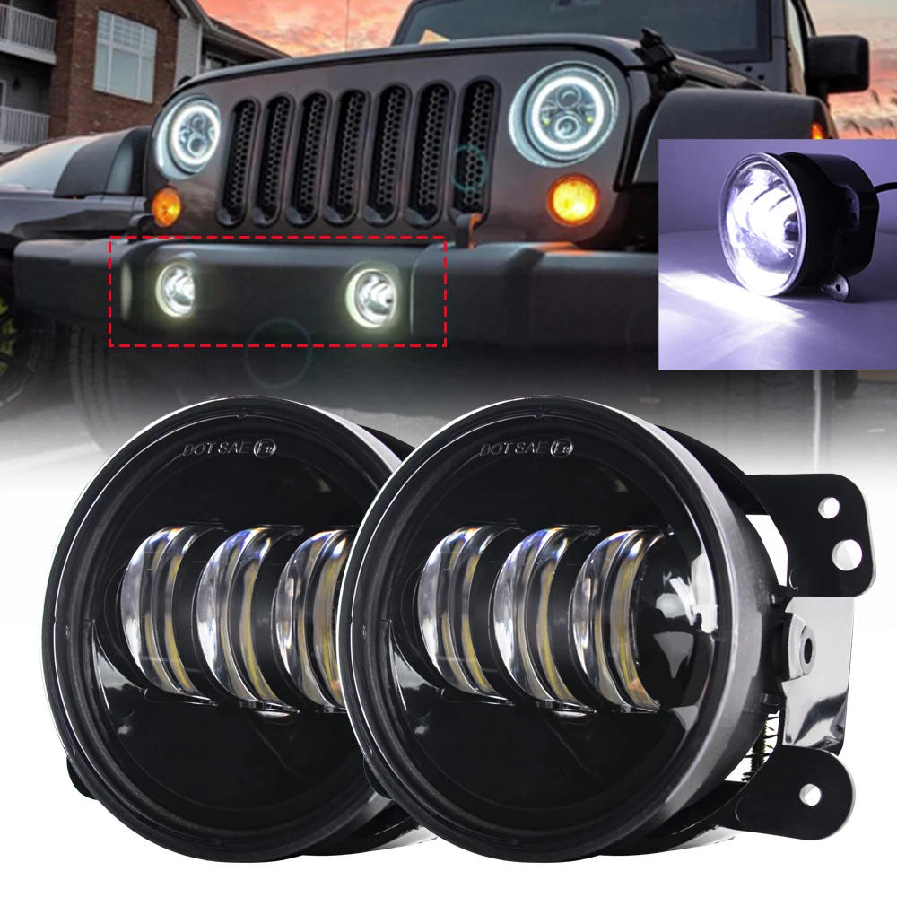 

For Jeep 07-18 Wrangler JK Unlimited JK Front Bumper Replacements LED Driving Offroad Lights 4" inch LED Fog Lights