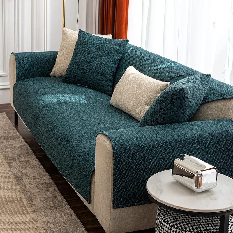 

Nordic Style Linen Seater Sofa Cover Solid Color Modern Living Room Anti-Slip Combination Sofa Cushion Cover Full Cover