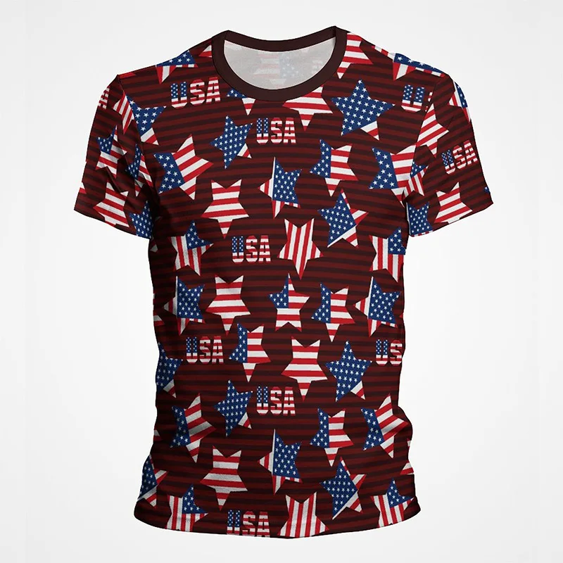 

United States Flag Pentagram Geometry Abstract T Shirt Men Women Casual Short Sleeve Tops Boy Girl Kids Summer Cool 3D Print Tee