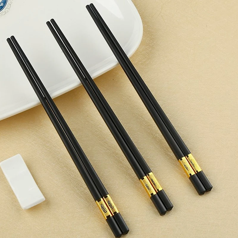 

10pairs Chopstick Chinese Reusable Black Gold Plated Standard Size Alloy Fiberglass Chopsticks For Restaurant Sushi