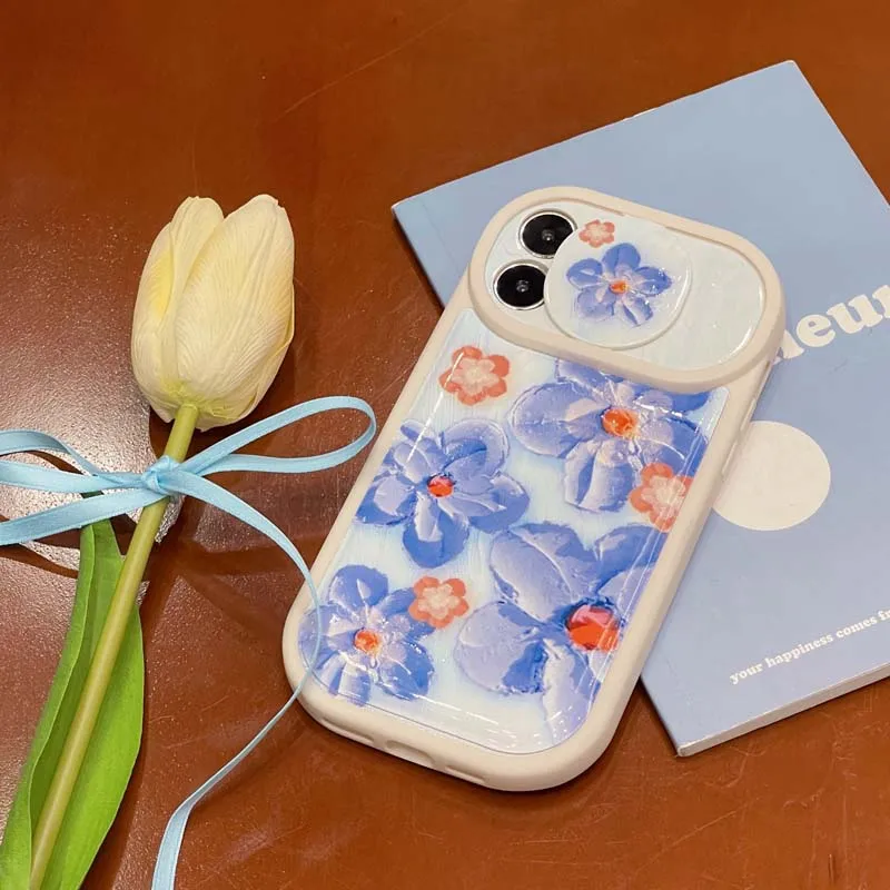 

Push Window Flower Blue flower Phone Case For IPhone 14 13 12 Pro Max 14 Plus Pink flower Skin Pattern Soft Back Cover