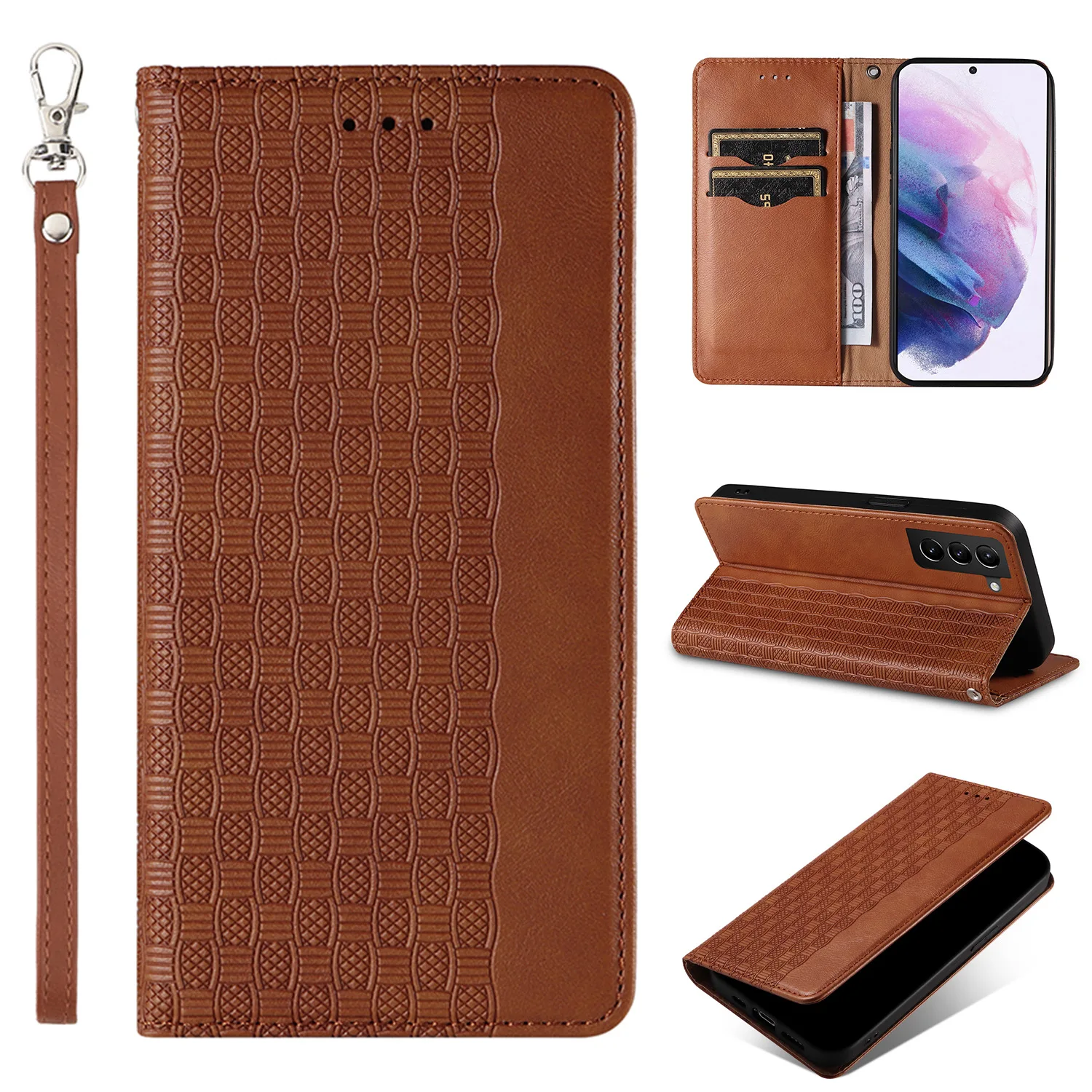 

Leather phone case for Galaxy s22 ultra s22 plus s21 FE s20 FE s10 s9 s8 s7EDGE embossed leather case hand rope protective cover