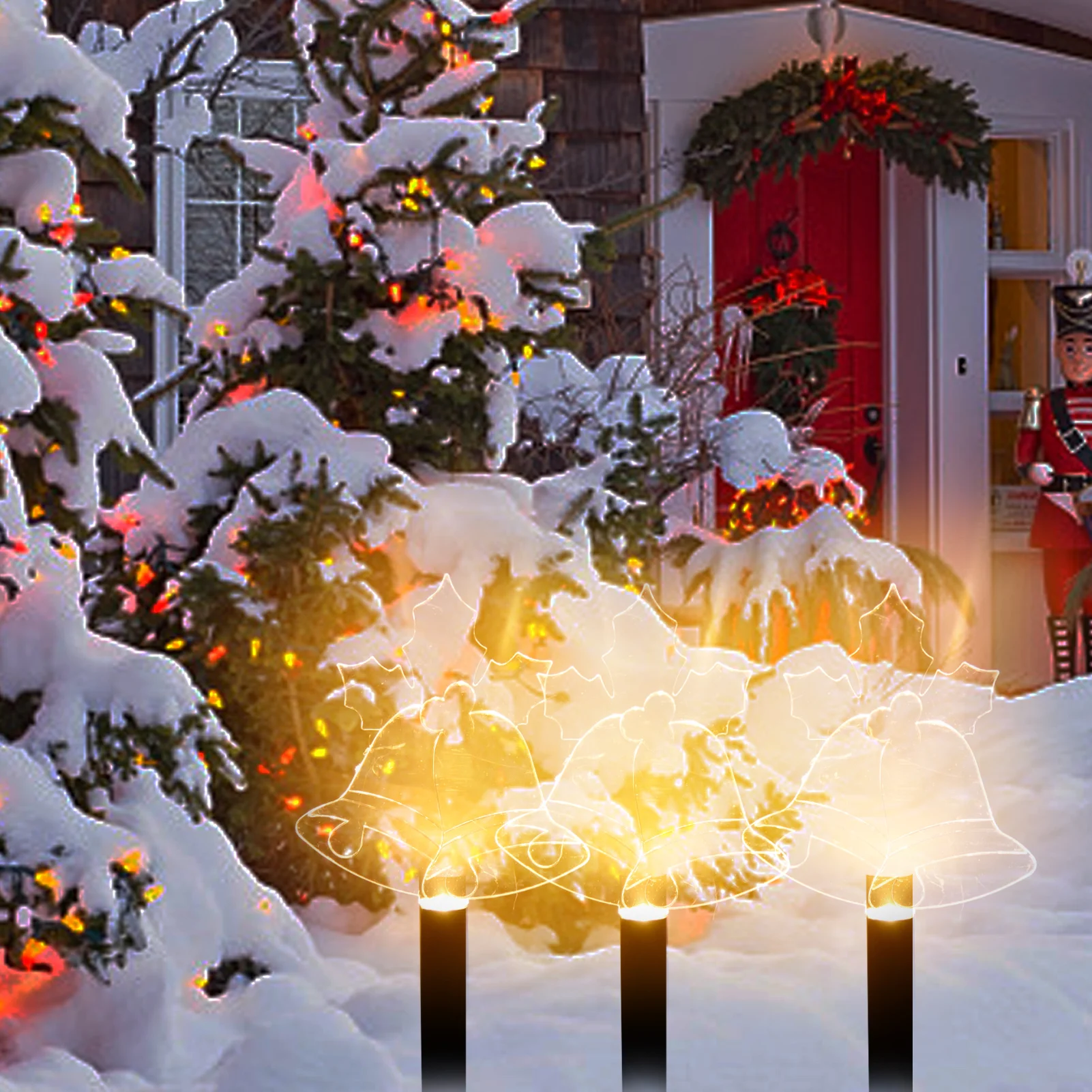 

7 шт. в комплекте, рождественские садовые наземные светильники IP65, водонепроницаемые солнечные фонари для дорожек, для наружного освещения, ...