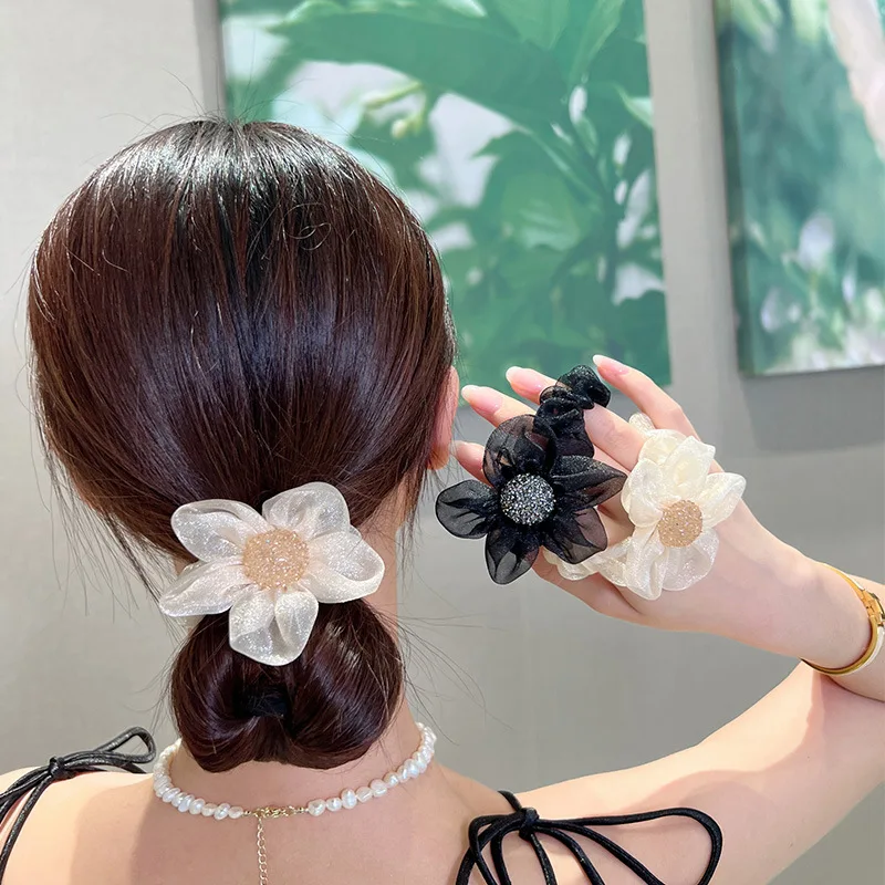 

High-quality light luxury mesh shiny sunflower hair ring ponytail hair rope ball head headdress hair accessories fashion