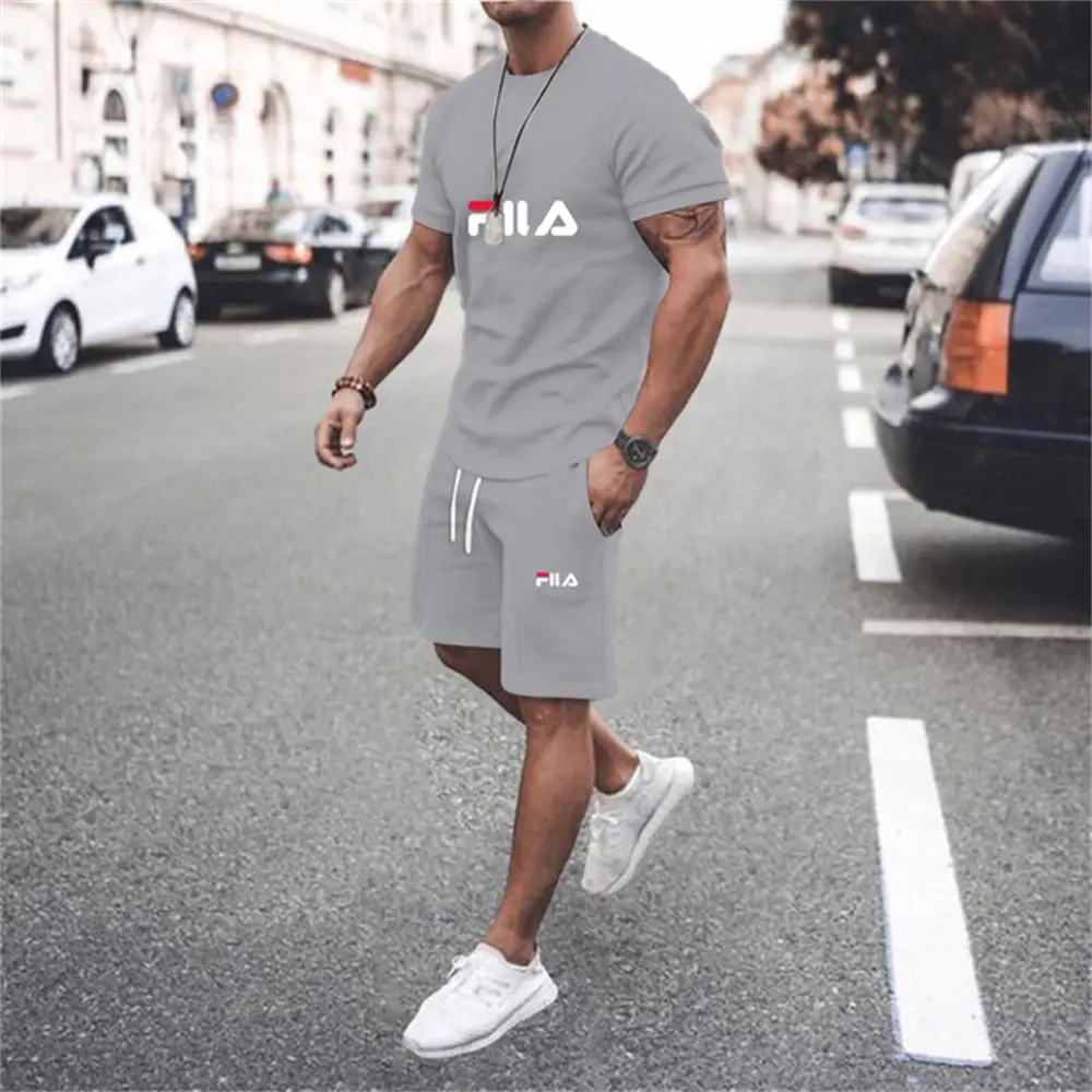 2023 Brand Sportswear 2-piece Men's T-Shirt Set Shirt Comfortable Fashion Shorts Top Cotton Printing High Quality Large SizeNew