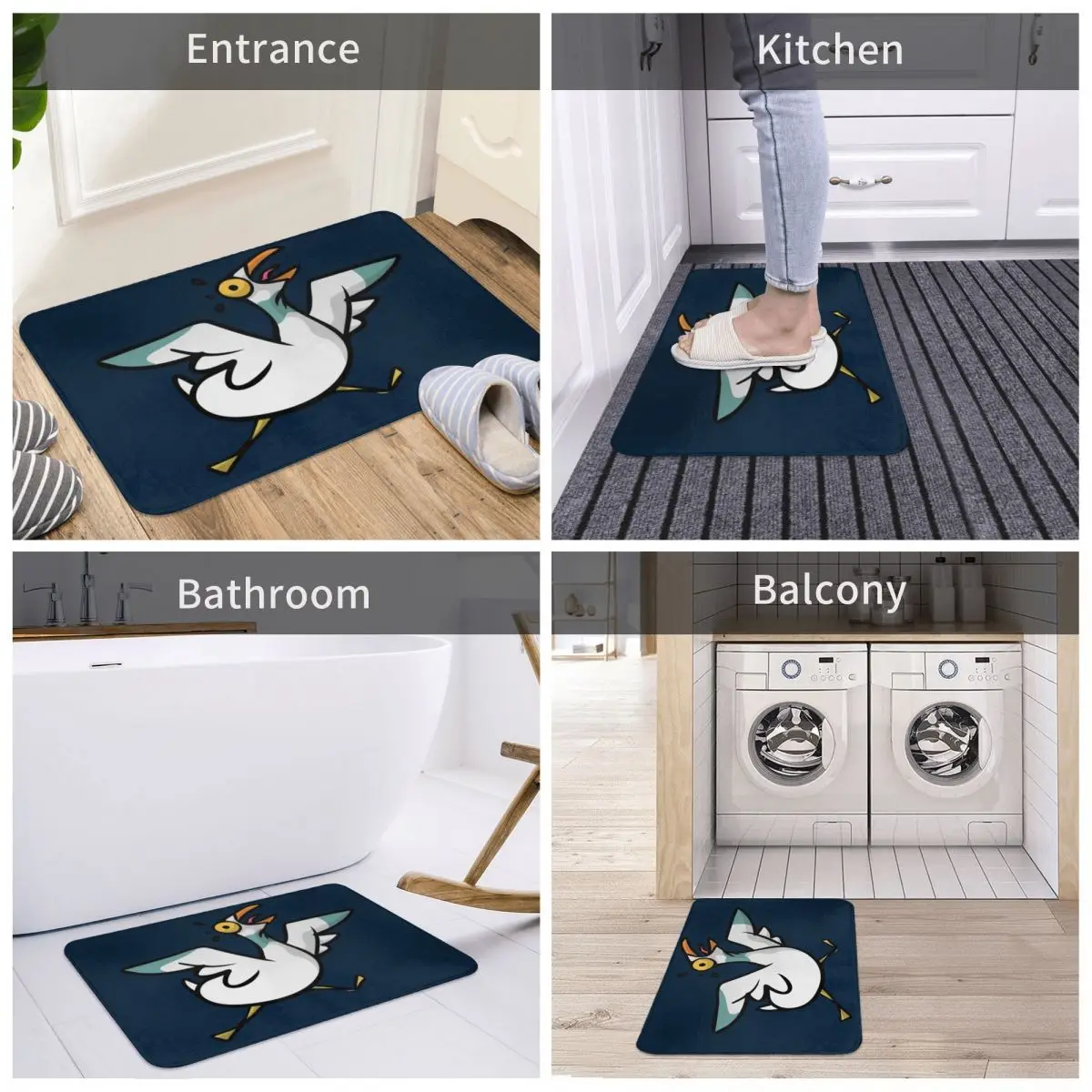 

Screaming Seagull Sea Gull Naval Bath Door Mat Animal Cute Rug Carpet Decor Entrance Living Room Home Kitchen Bedroom Anti-slip