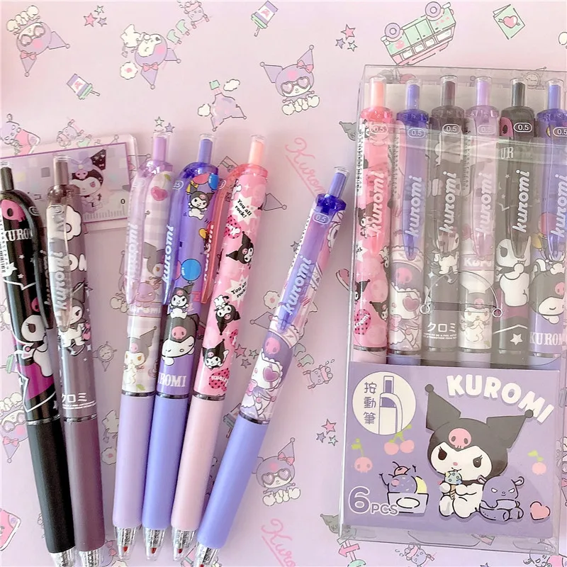 6pcs/box Kawaii 0.5mm Anime Cartoon Print Gel Pen Kawaii Dog Press Pen Neutral Pen Signature Pen School Writing Supplies Gift