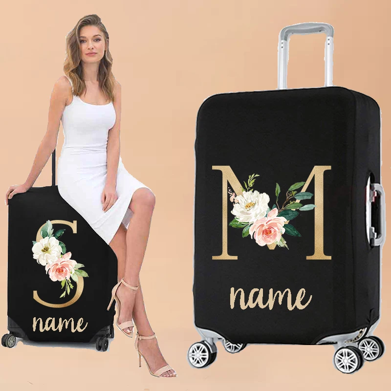 Custom Luggage Case Protective Cover 18-32 Inch Elastic Dust Covers Initial Name Personalized Suitcase Flowers Alphabet A-Z