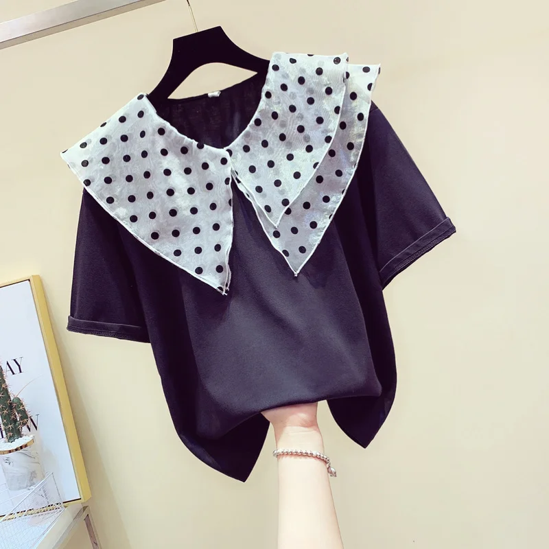 Женская футболка в горошек с круглым вырезом и коротким рукавом | одежда