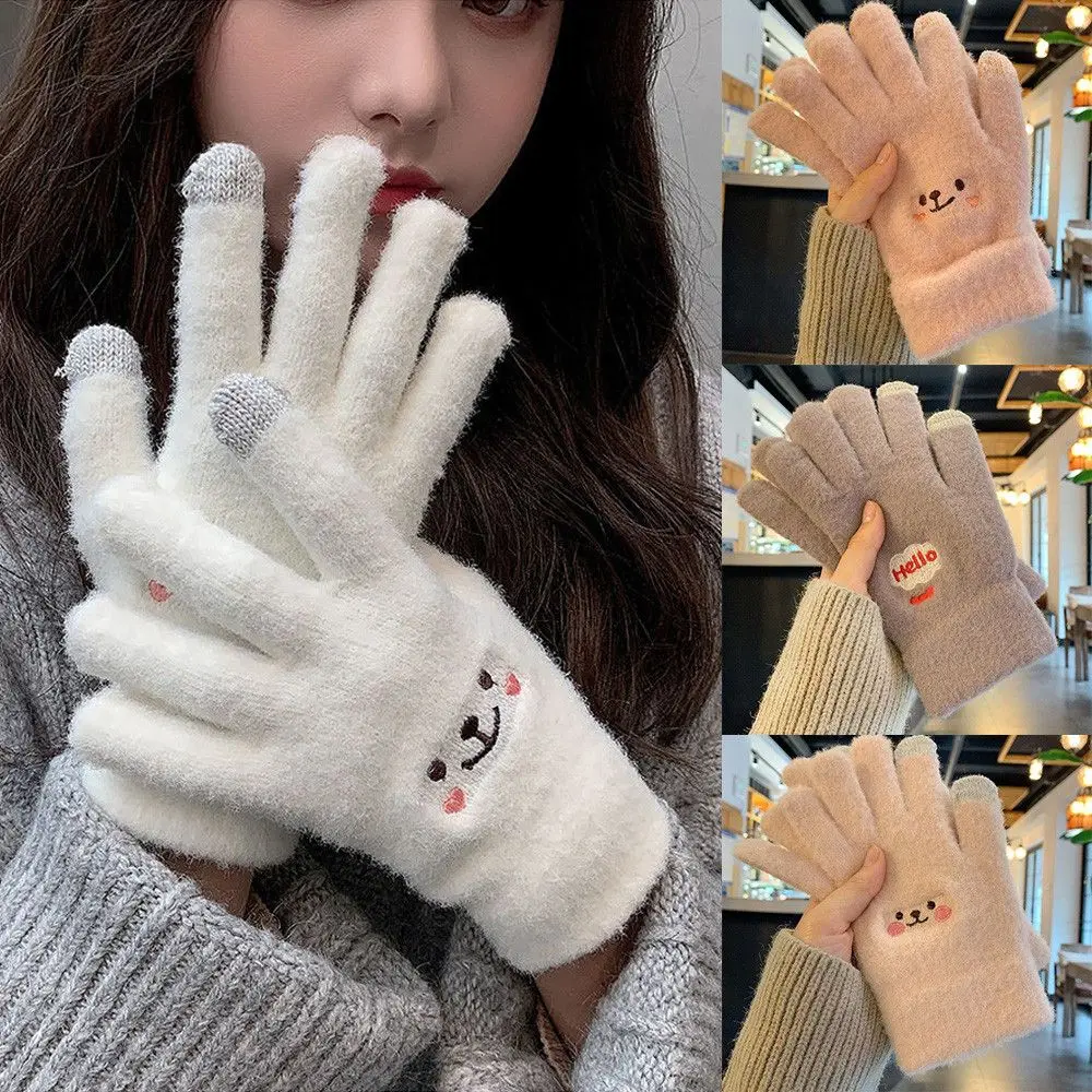 

Утолщенные зимние теплые вязаные женские перчатки с пальцами для активного отдыха лыжные перчатки для сенсорного экрана