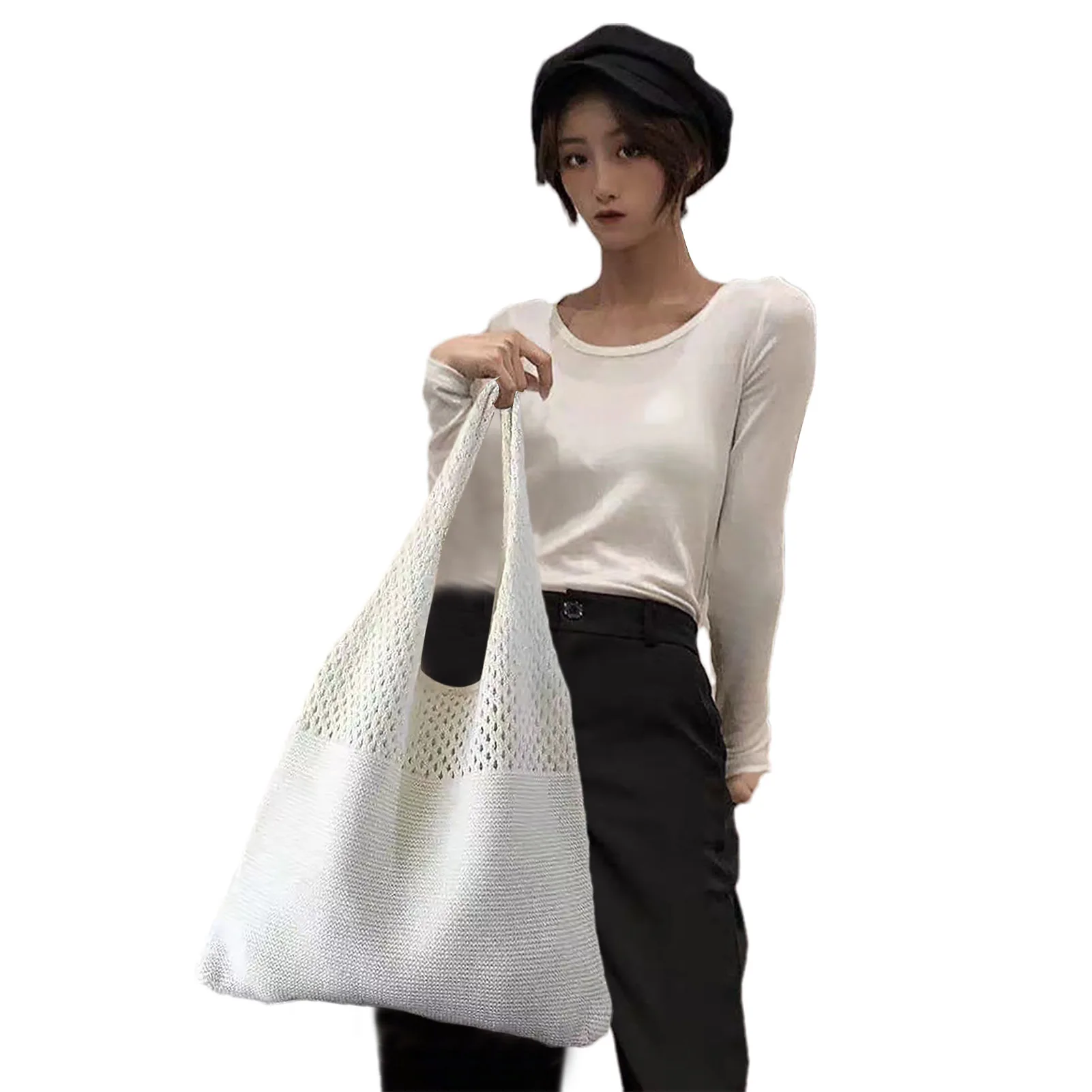 

Вязаная Эстетическая сумка, эластичная модная Роскошная дамская сумочка, летняя пляжная вязаная крючком сумка с изысканным мастерством