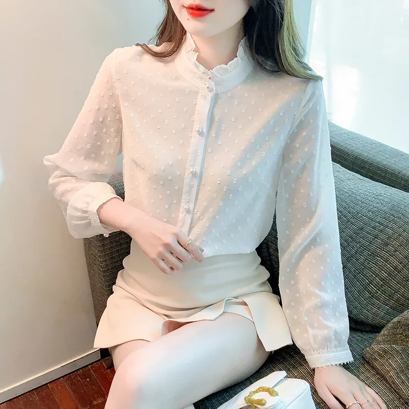 

Модные женские блузки 2021, весенние женские рубашки с длинным рукавом, белая блузка, топы, Офисная Рабочая Женская одежда, рубашка