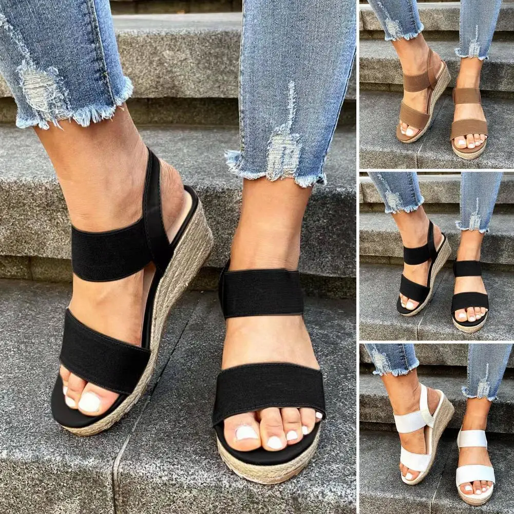 

1 Pair Wedges Sandals Stylish Safe Slip-on Summer Fashion Female Open Toe Shoes for Travel Women Sandals Walking Shoes