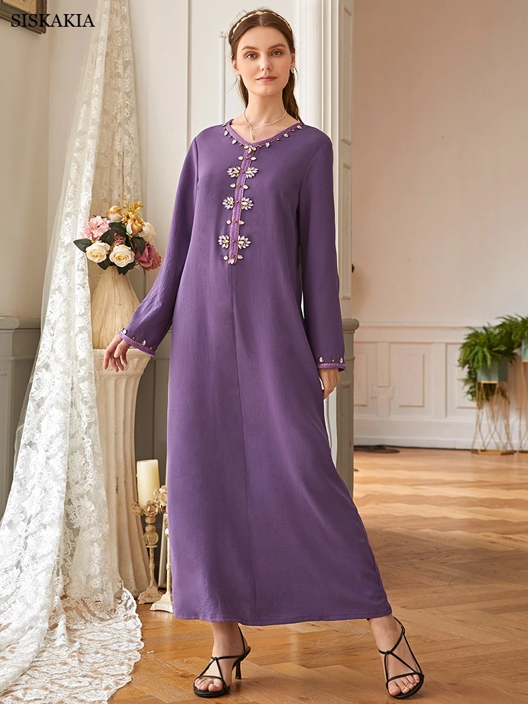 

Марокканский кафтан Абая платье Шик лента отделкой Стразы бисером платья с длинным рукавом Ближний Восток арабский мусульманская одежда