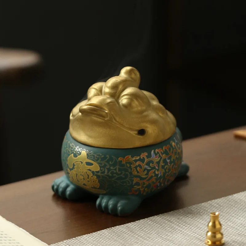 Creative Golden Toad Incense Burner Zen Agarwood Plate Tea Table Ceramic Ornaments |